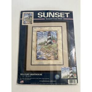 2002 DIMENSIONS SUNSET “SEA CLIFF LIGHTHOUSE” CROSS STITCH KIT 11"X14" New